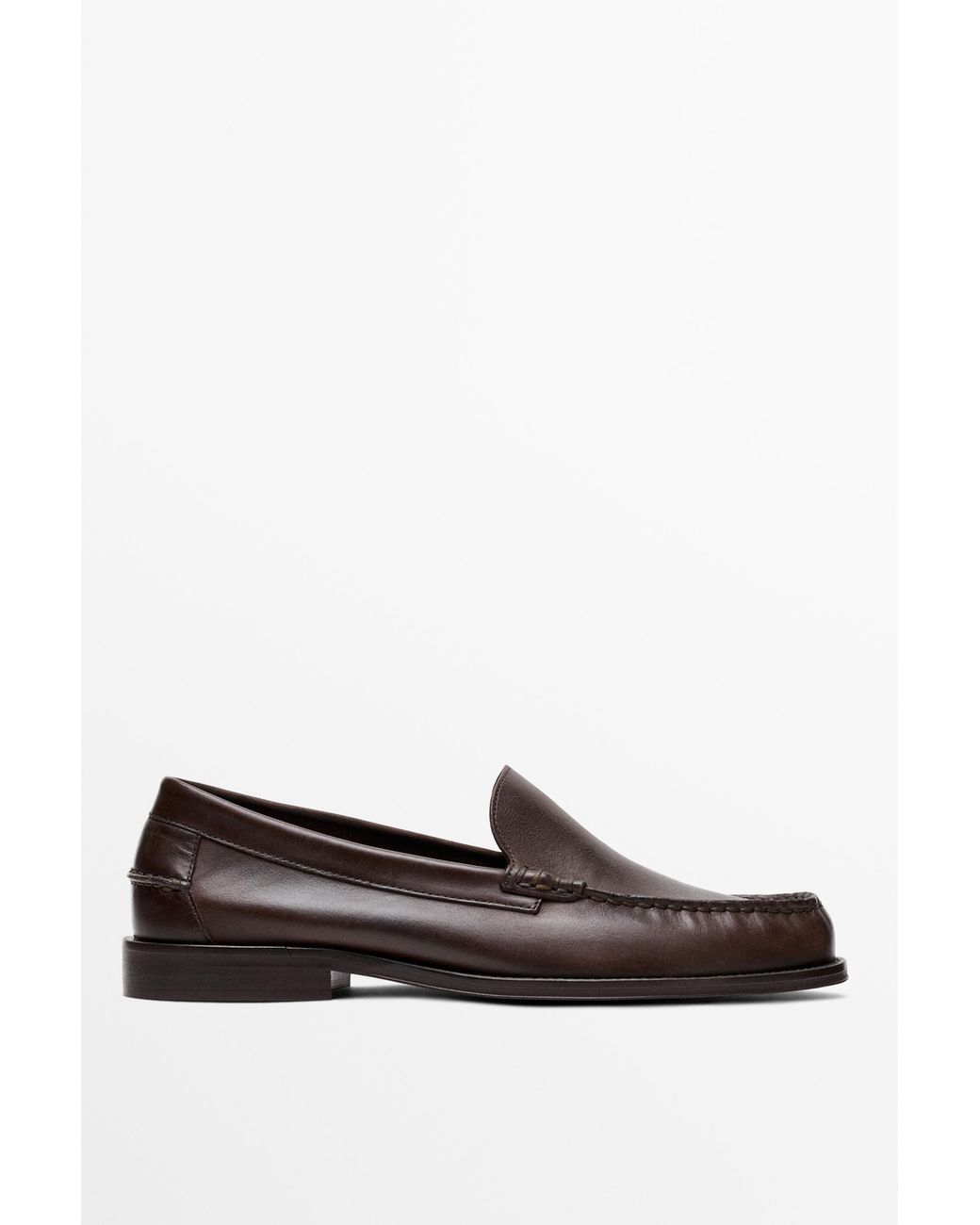 MASSIMO DUTTI Brown Oiled Leather Loafers for men