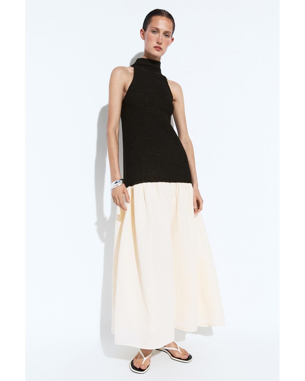MASSIMO DUTTI Black Combined Midi Dress