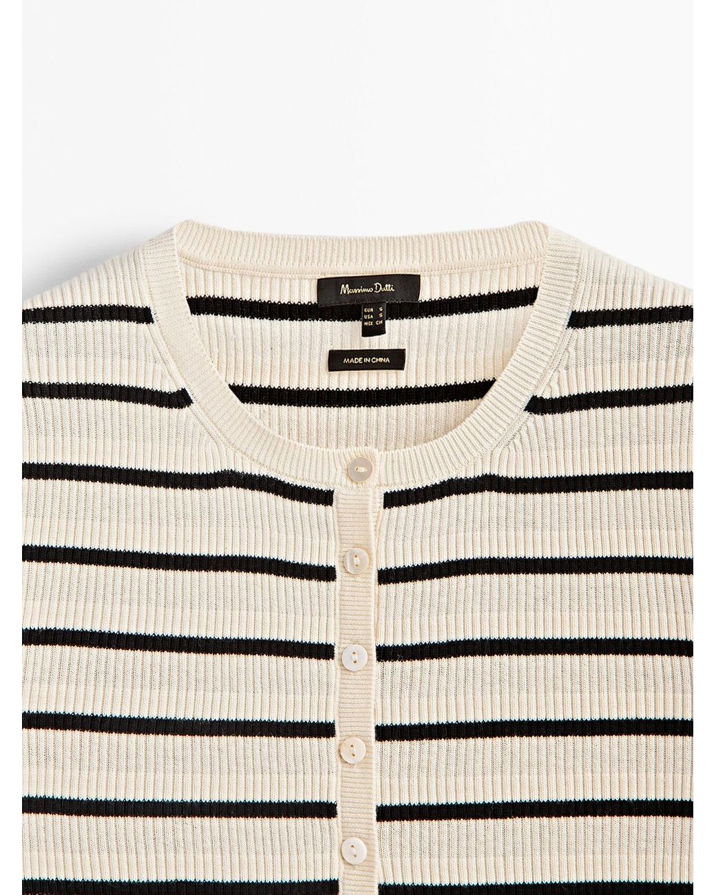 MASSIMO DUTTI Striped Short Sleeve Sweater With Buttons in Natural | Lyst