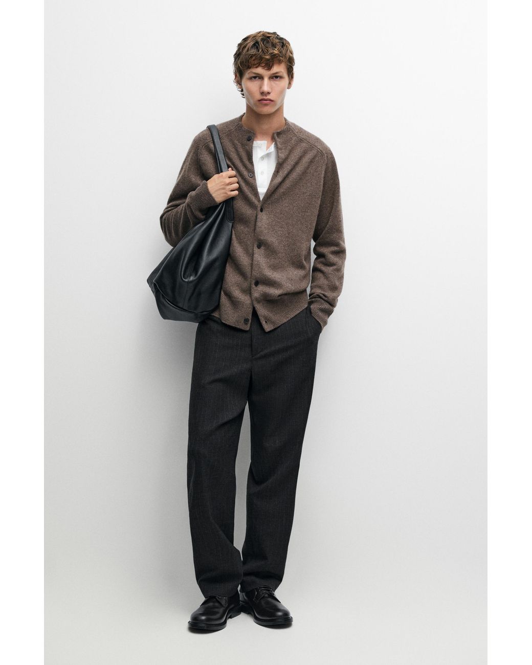 MASSIMO DUTTI Brown 100% Cashmere Knit Bomber Cardigan for men