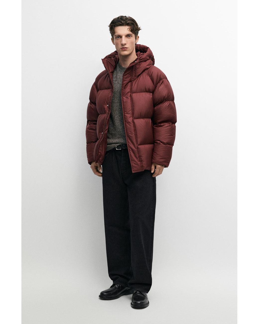 MASSIMO DUTTI Red Down Jacket With Hood for men