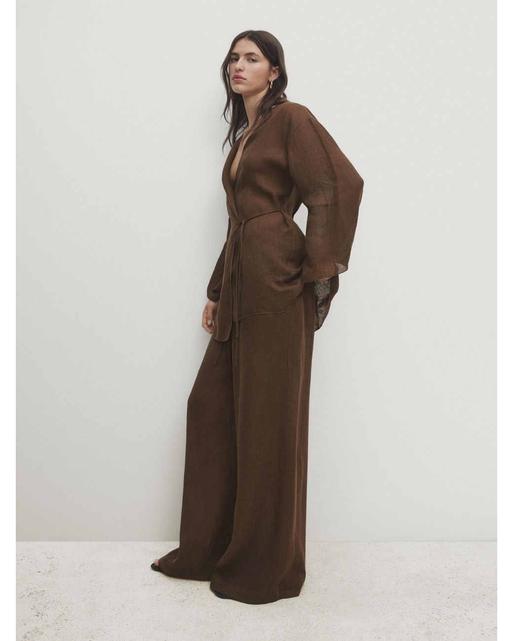 Pantalón Fluido 100% Lino MASSIMO DUTTI de color Marrón Lyst