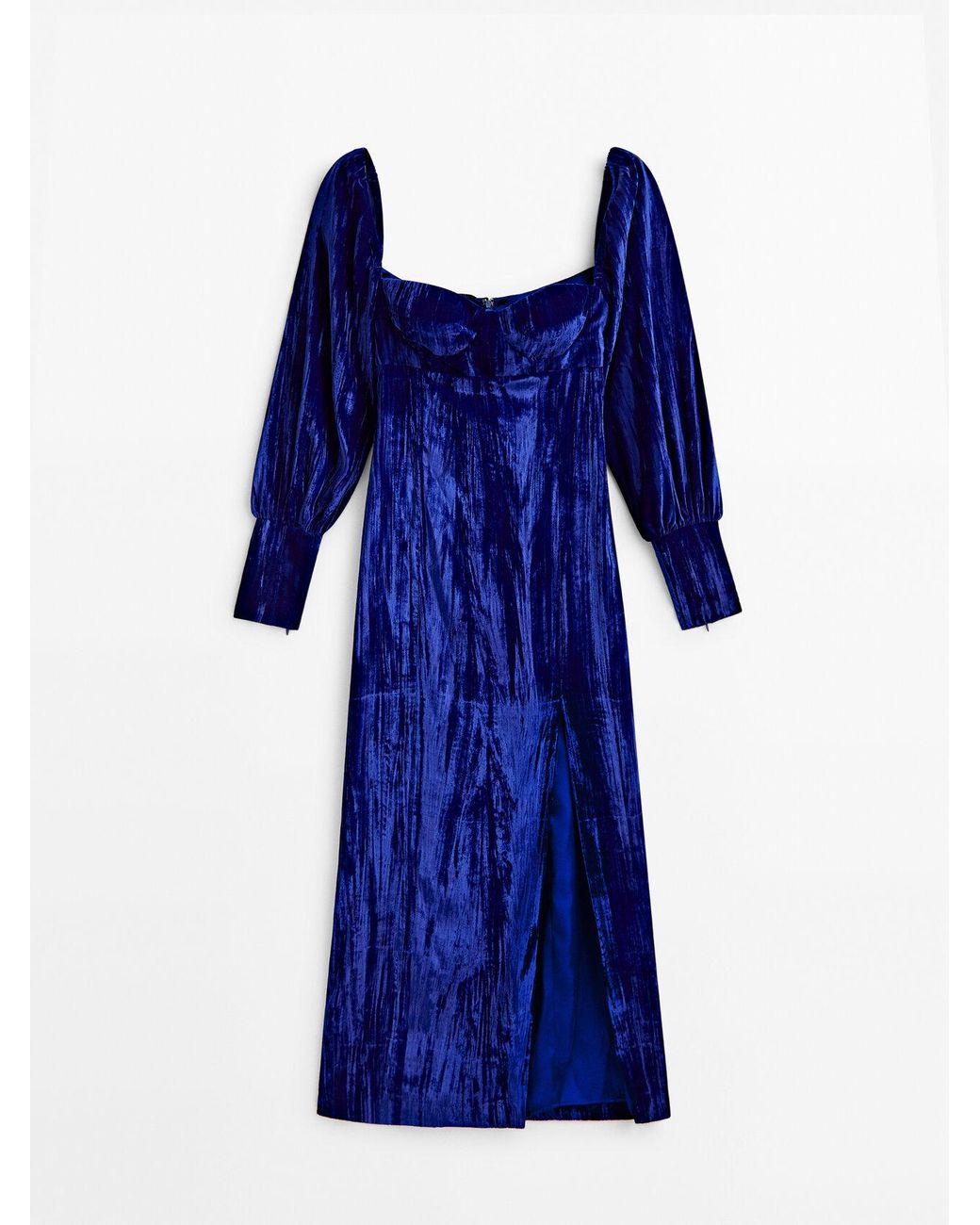 MASSIMO DUTTI Pleated Velvet Dress - Studio in Blue | Lyst