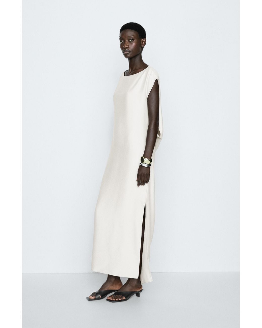 MASSIMO DUTTI White Asymmetric Draped Dress