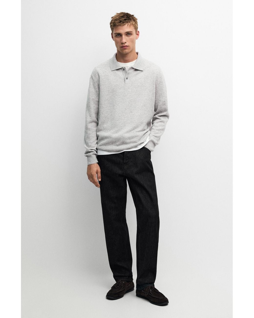 MASSIMO DUTTI White Wool Blend Knit Polo Sweater for men