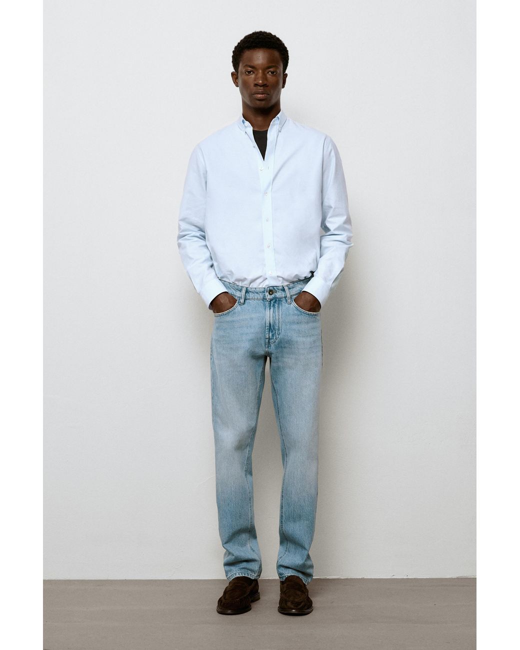 MASSIMO DUTTI Blue Bleach Washed Tapered Fit Jeans for men