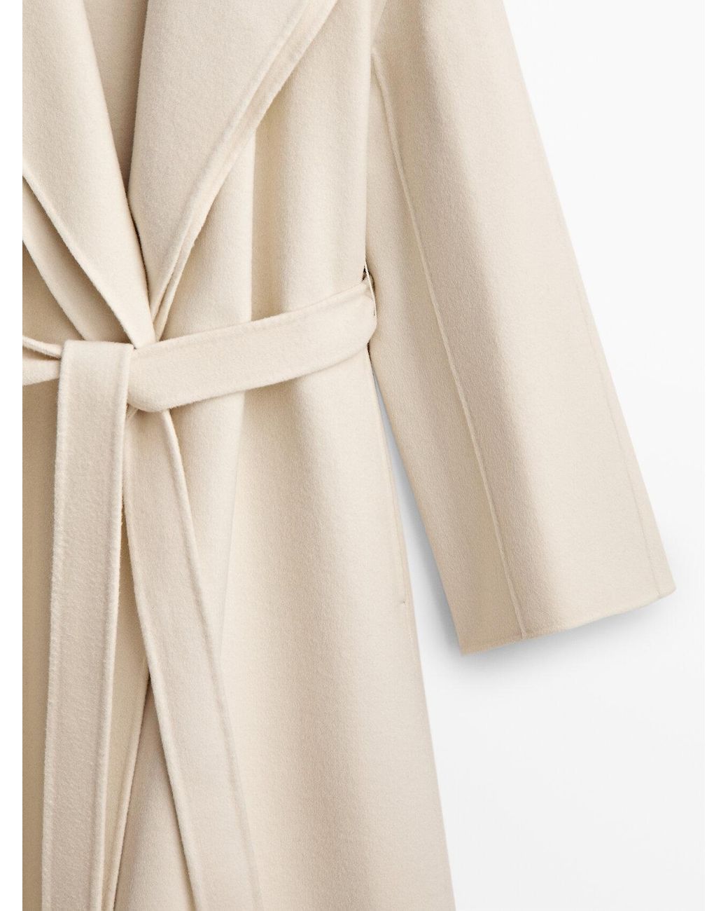 MASSIMO DUTTI Wool Coat With Double Lapels in Natural | Lyst