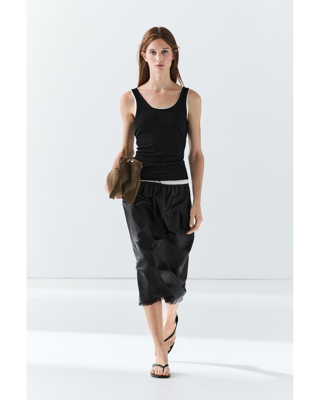 Top Doble Rib Mezcla Algodón MASSIMO DUTTI de color Black