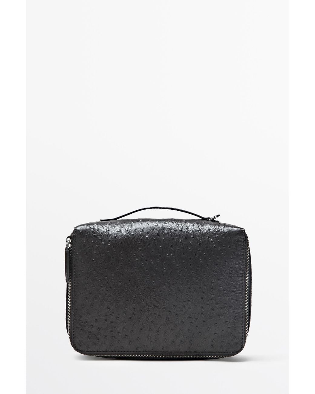 MASSIMO DUTTI Black Textured Nappa Leather Cube Toiletry Bag
