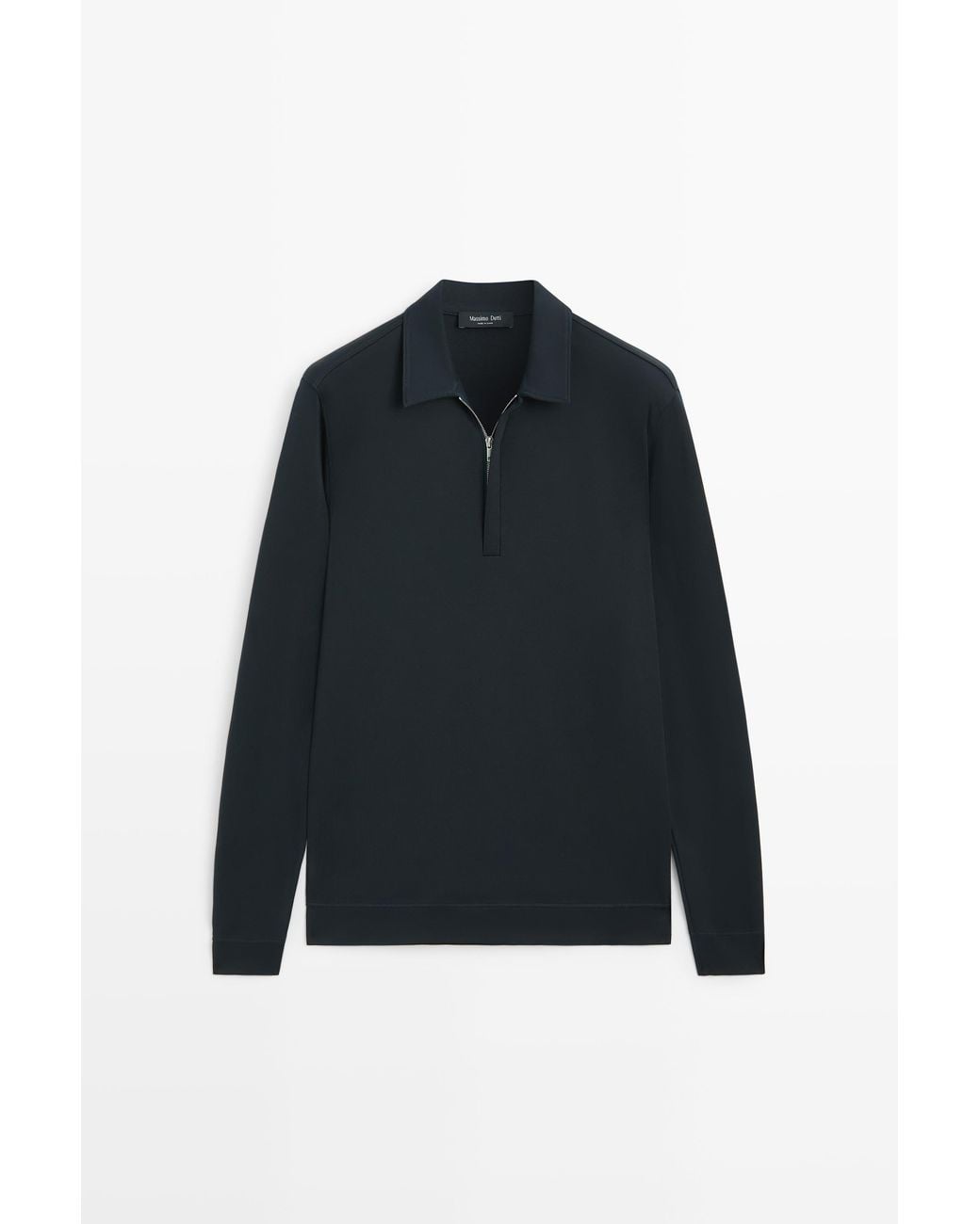 MASSIMO DUTTI Blue Long Sleeve Polo With Zip Detail for men