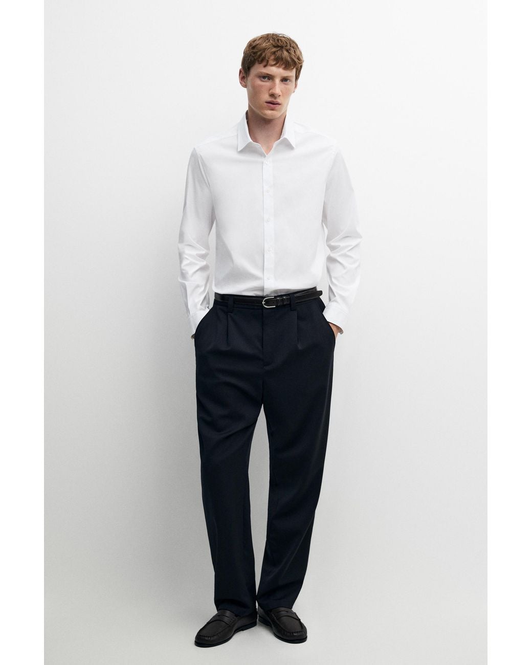 MASSIMO DUTTI White Slim Fit Stretch Shirt for men