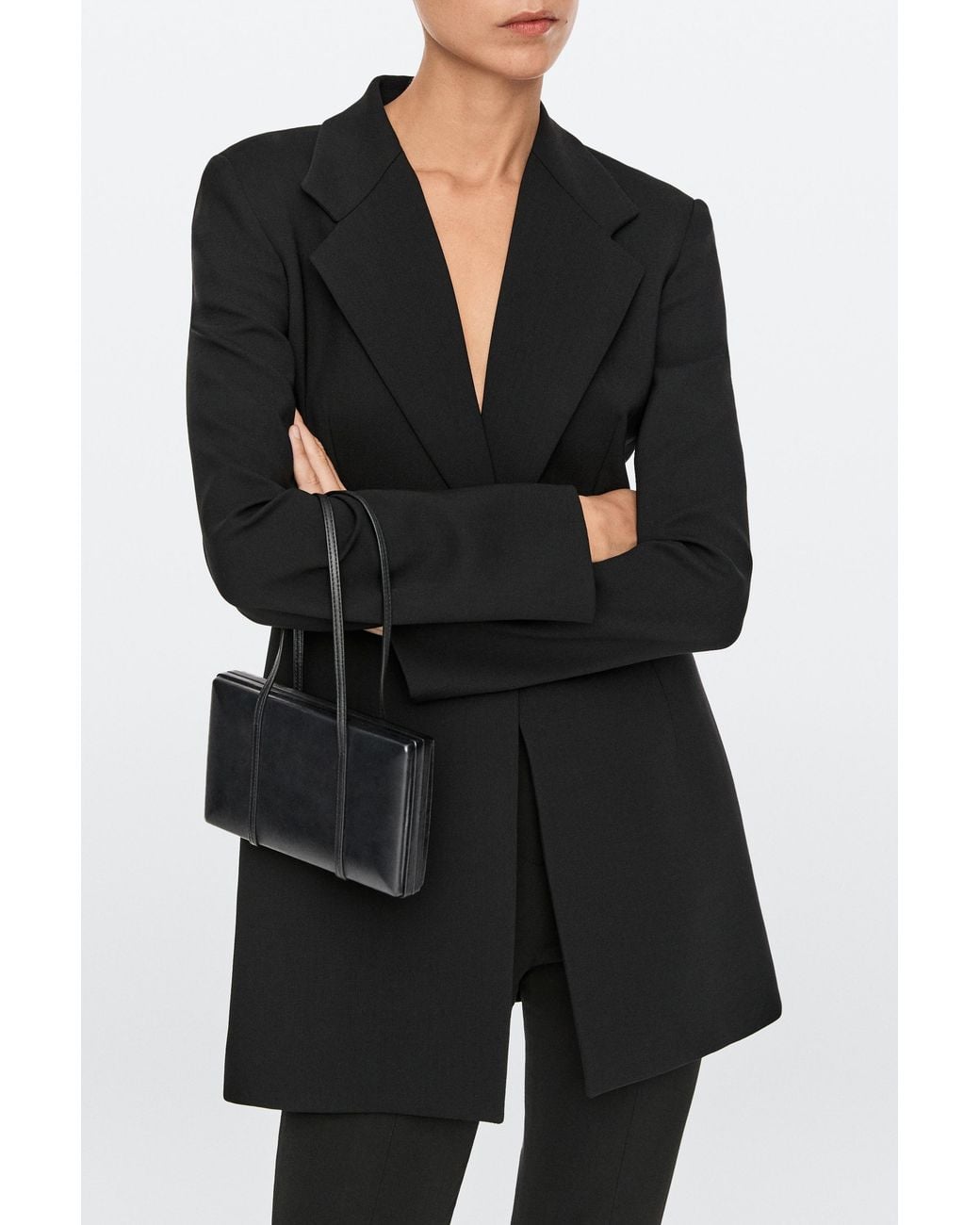 MASSIMO DUTTI Black Rectangular Nappa Leather Mini Bag