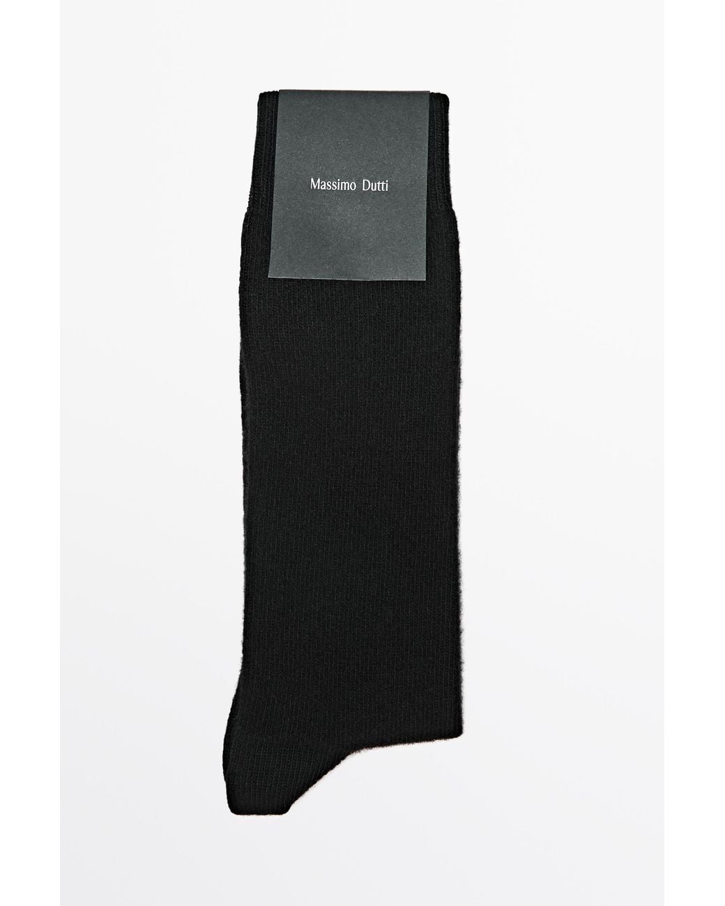 MASSIMO DUTTI Black Wool Plain Knit Socks for men