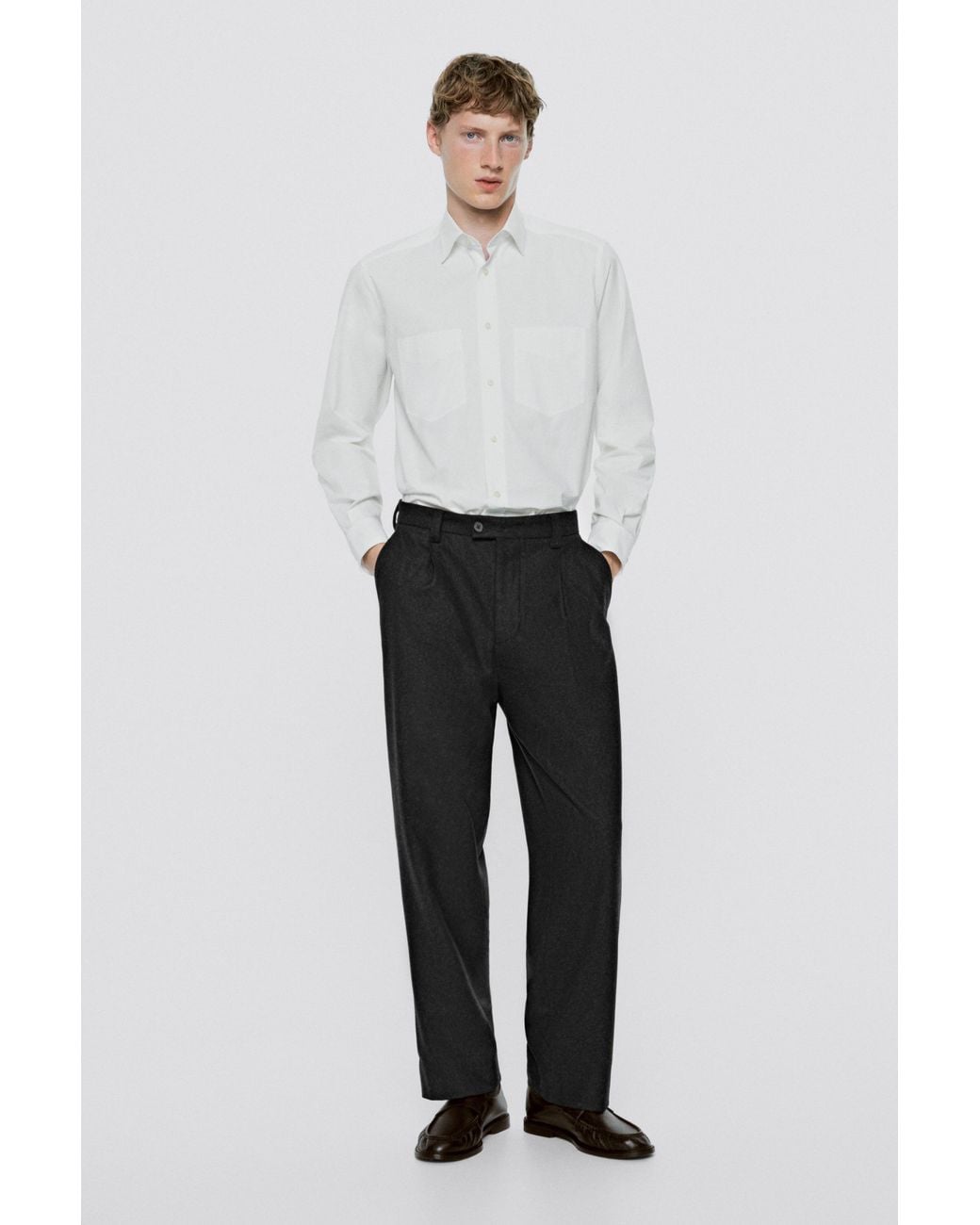 MASSIMO DUTTI White Regular Fit Shirt With Pocket Detail for men