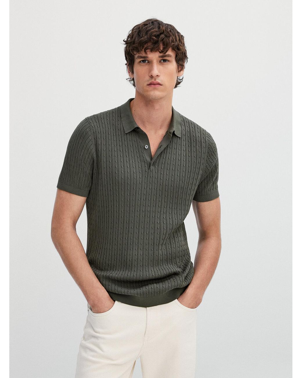 MASSIMO DUTTI Short Sleeve Cable-knit Polo Sweater for Men | Lyst