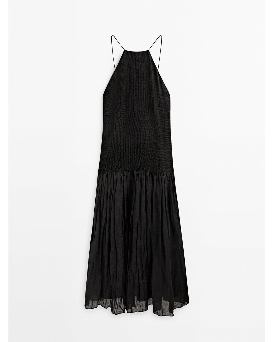 MASSIMO DUTTI Ramie Pleated Dress Limited Edition in Black Lyst