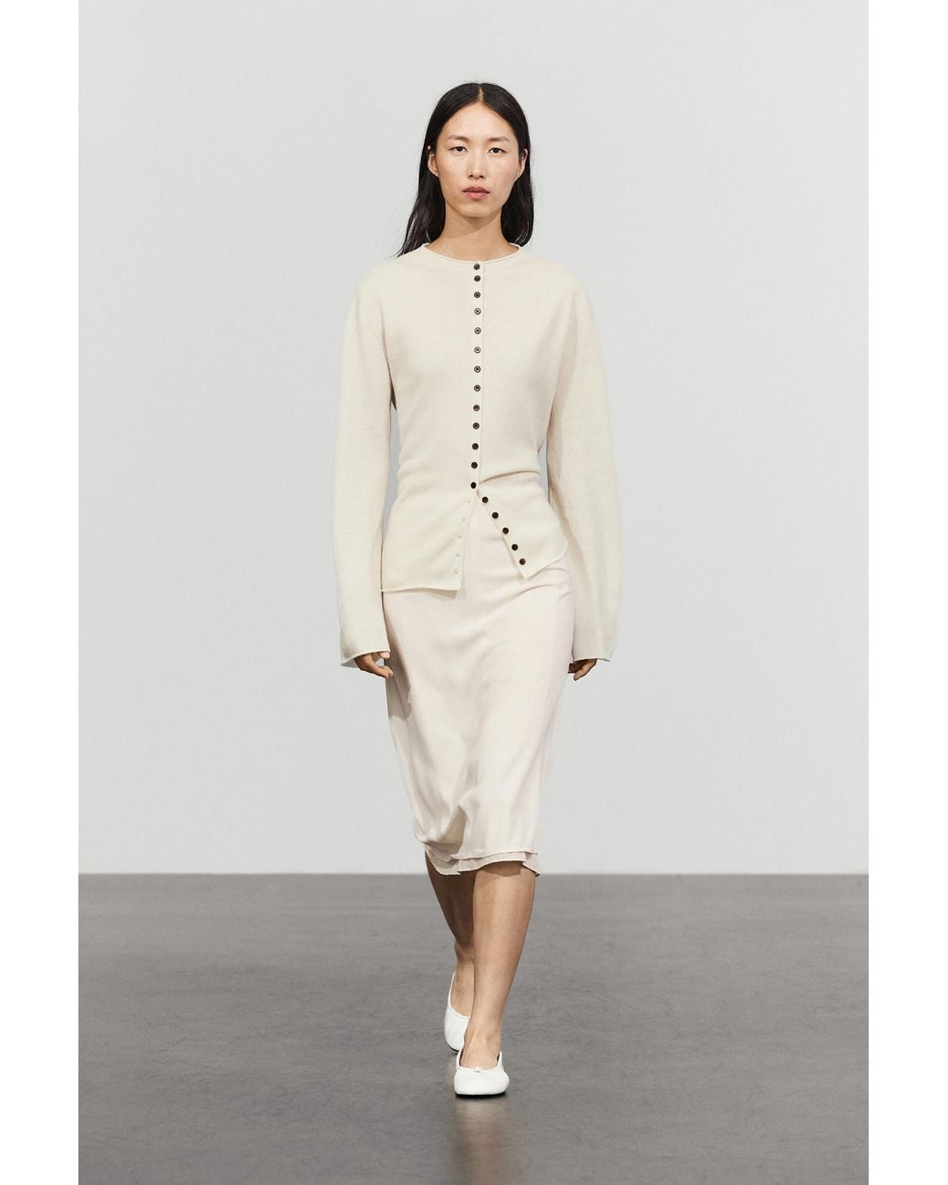 MASSIMO DUTTI Natural Suede Wool-Blend Knit Button-Front Cardigan