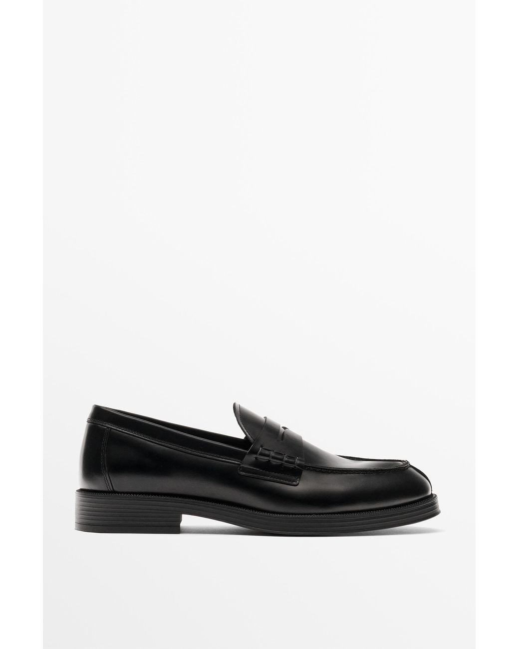 MASSIMO DUTTI Black Leather Penny Loafer for men