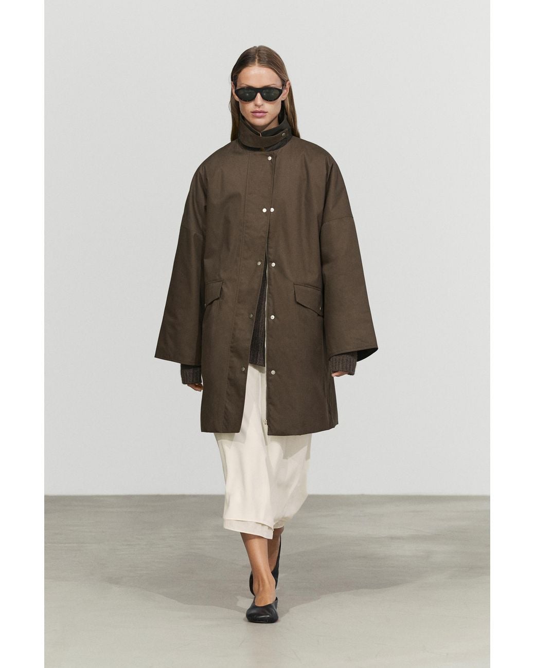 MASSIMO DUTTI Brown Waxed-Effect Parka With Plaid Lining