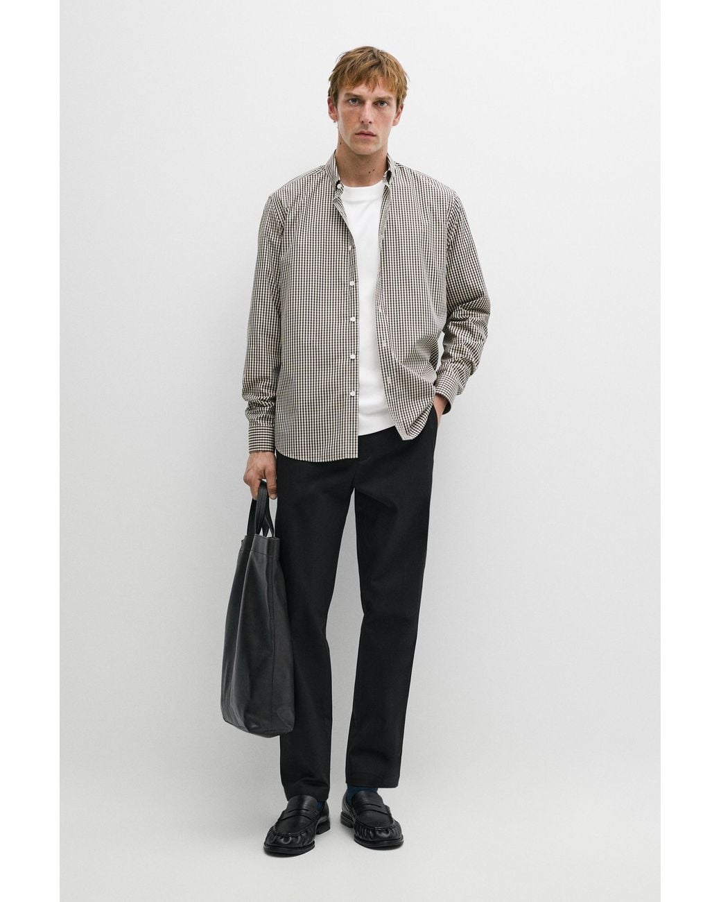 MASSIMO DUTTI White Regular Fit Check Shirt for men
