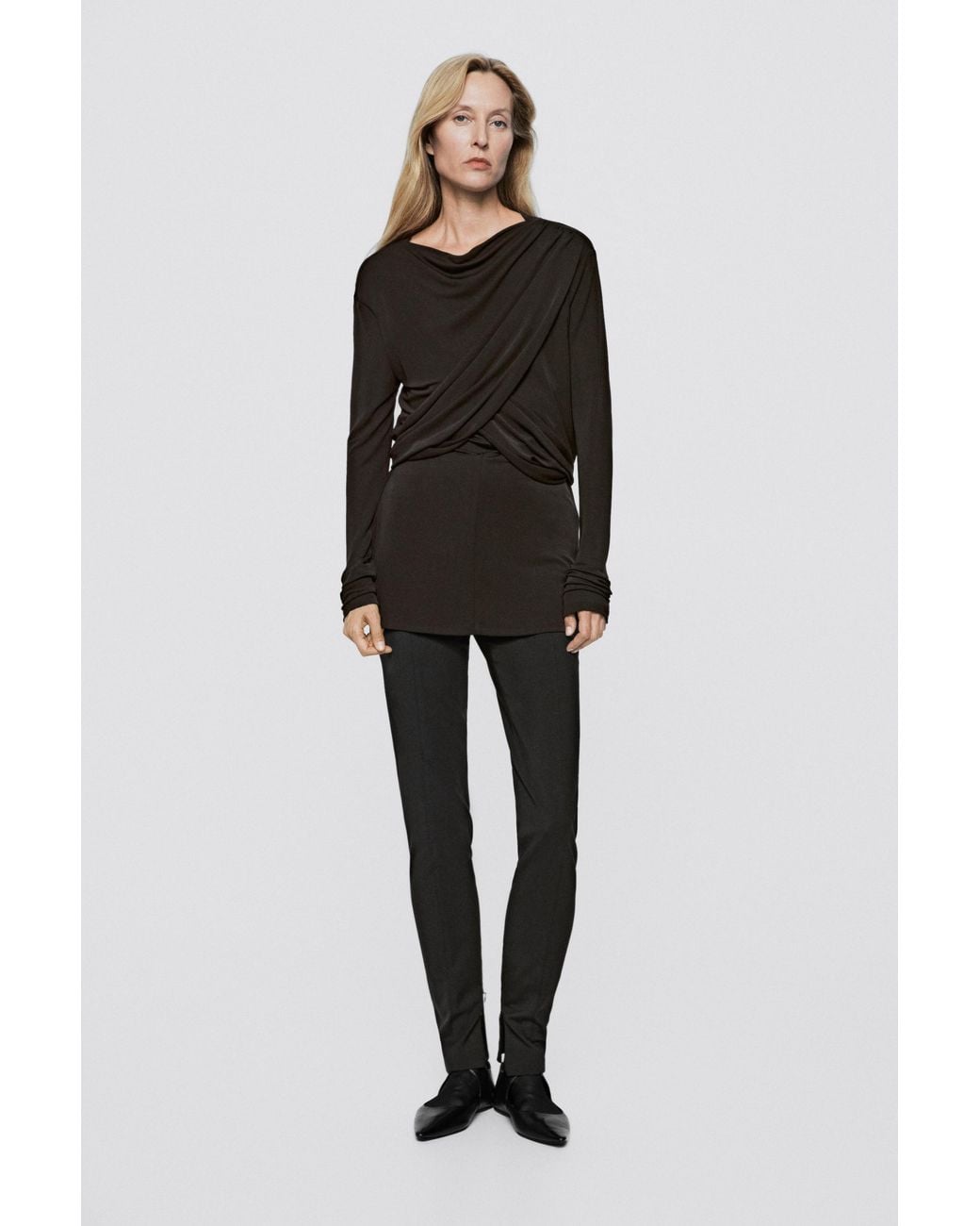 MASSIMO DUTTI Black Long Sleeve Draped Top