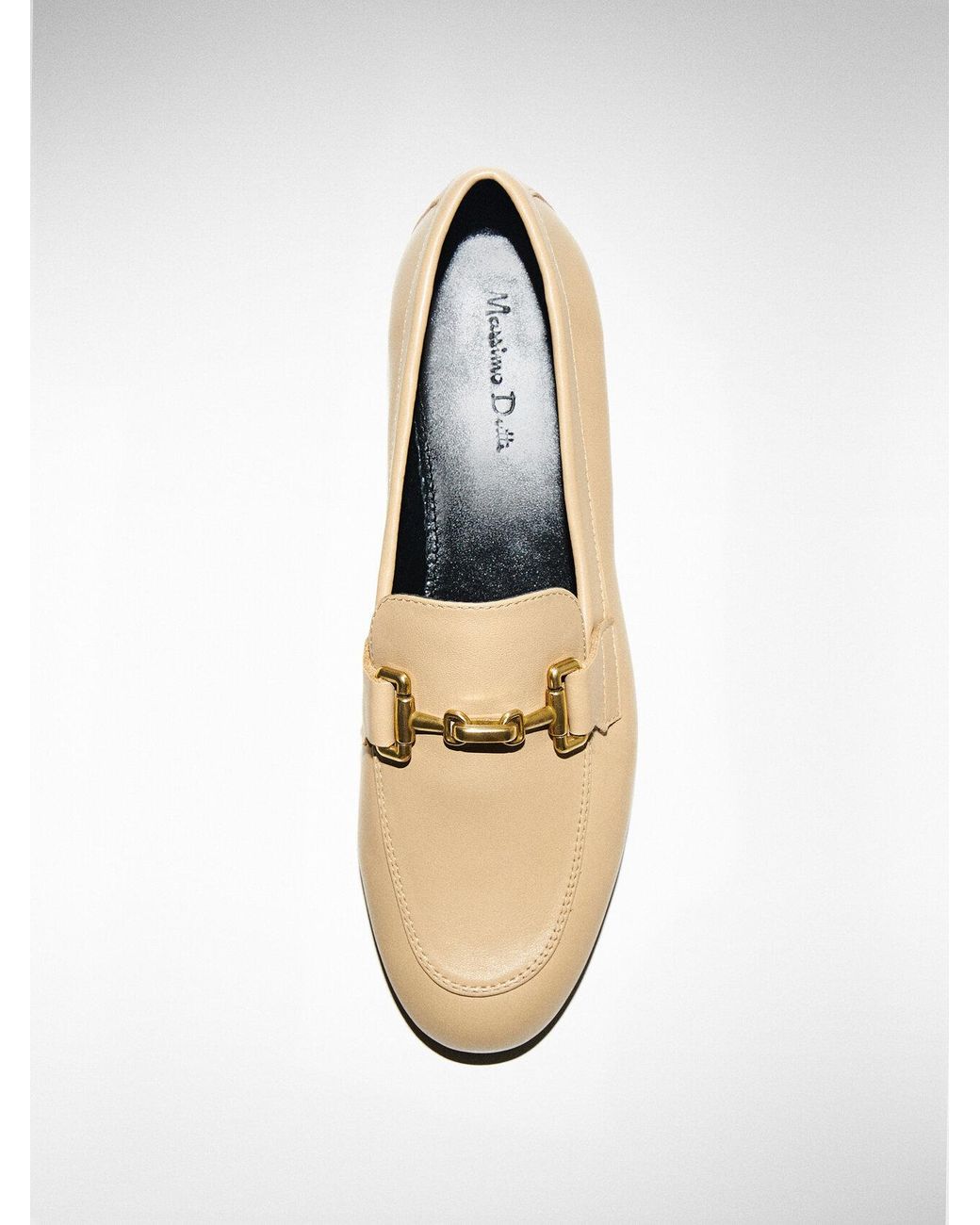 MASSIMO DUTTI Leather Loafers With Metal Buckle in White | Lyst