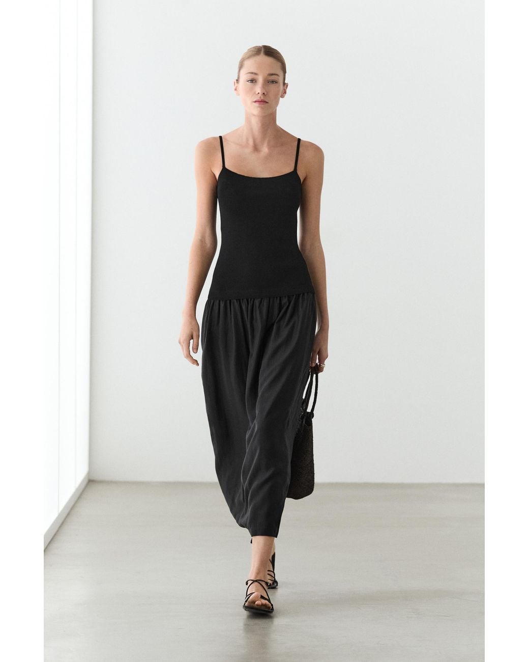 MASSIMO DUTTI Black Combined Strap Midi Dress