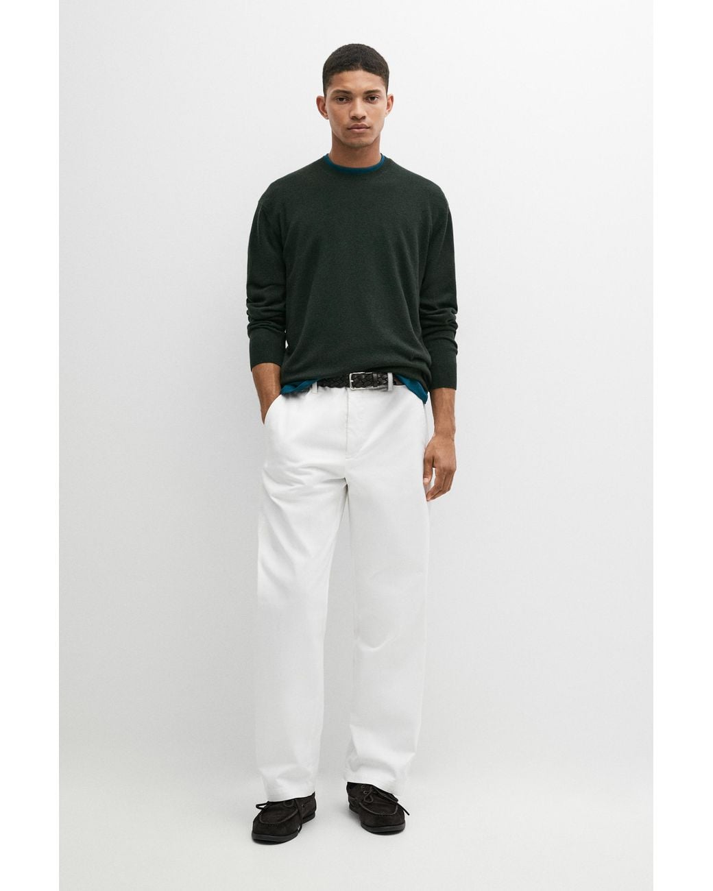 MASSIMO DUTTI Black 100% Cashmere Crew Neck Knit Sweater for men