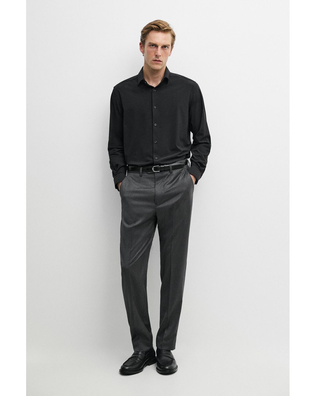 MASSIMO DUTTI Black Slim Fit Stretch Shirt for men
