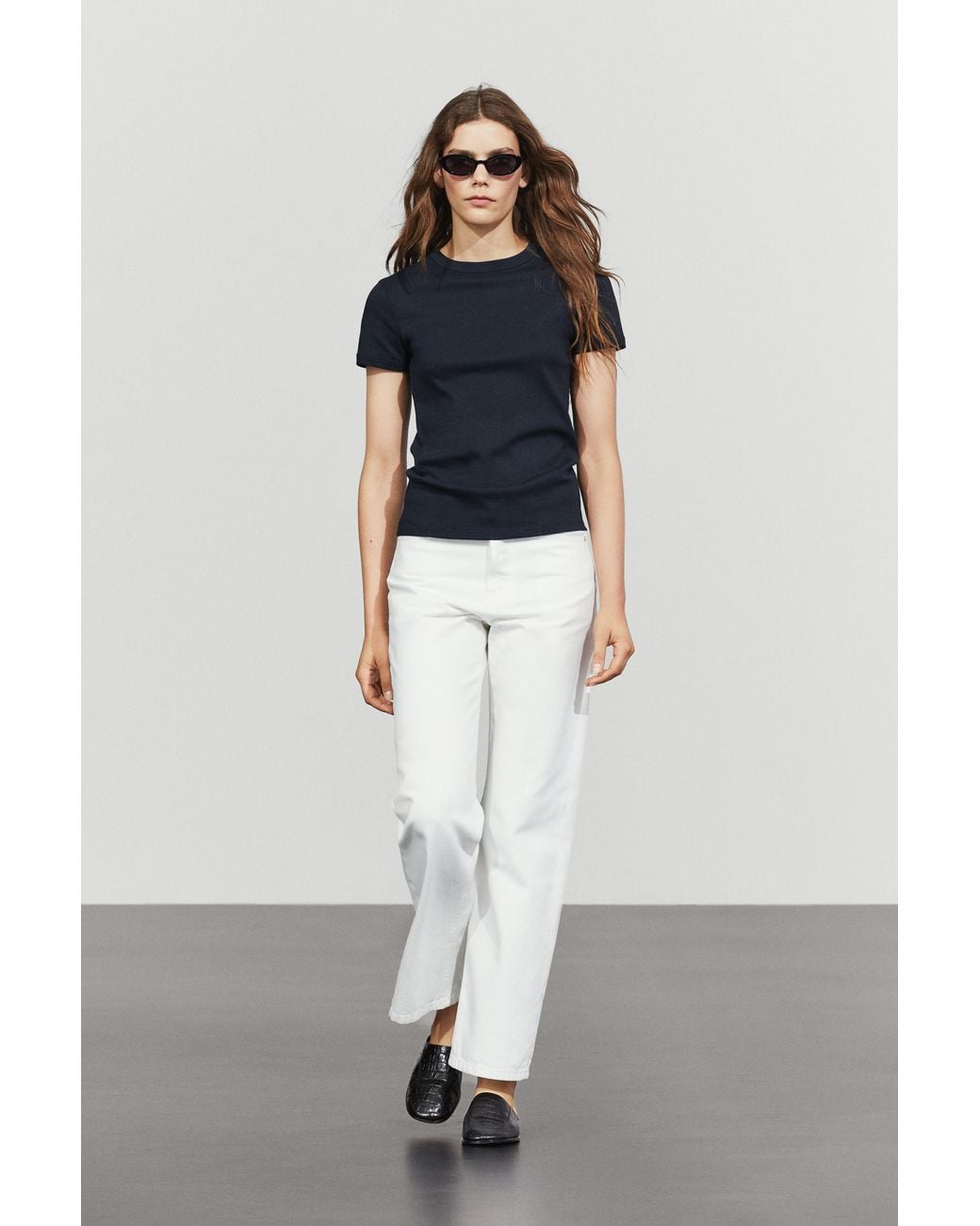MASSIMO DUTTI White Ribbed Short Sleeve T-Shirt