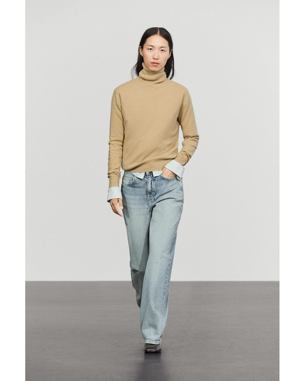 MASSIMO DUTTI Natural Wool Blend Knit Turtleneck Sweater