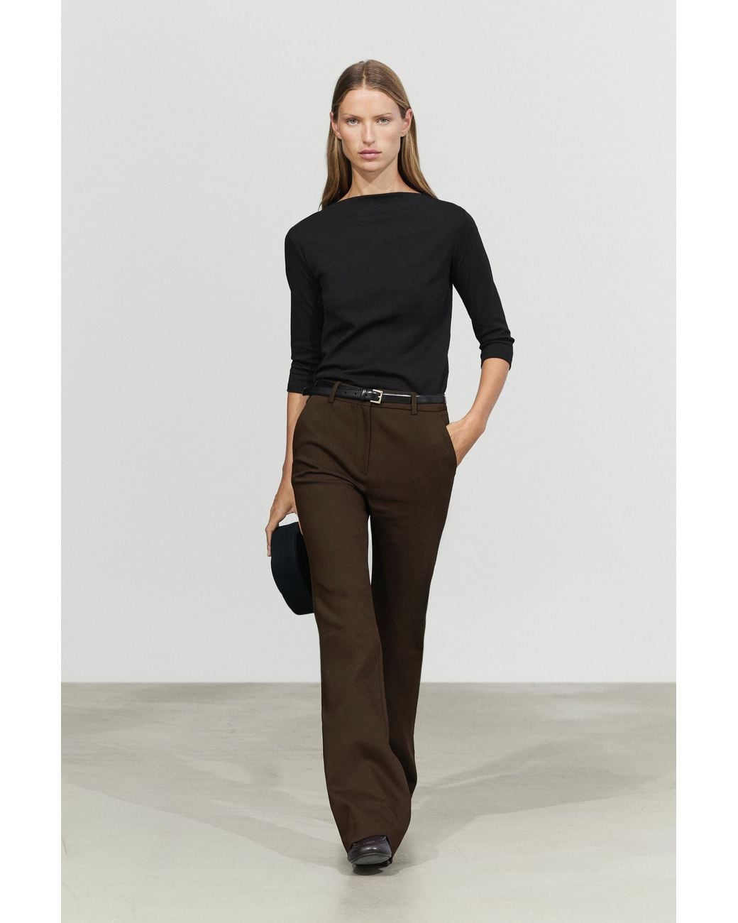 MASSIMO DUTTI Black High-Neck Cotton Blend T-Shirt