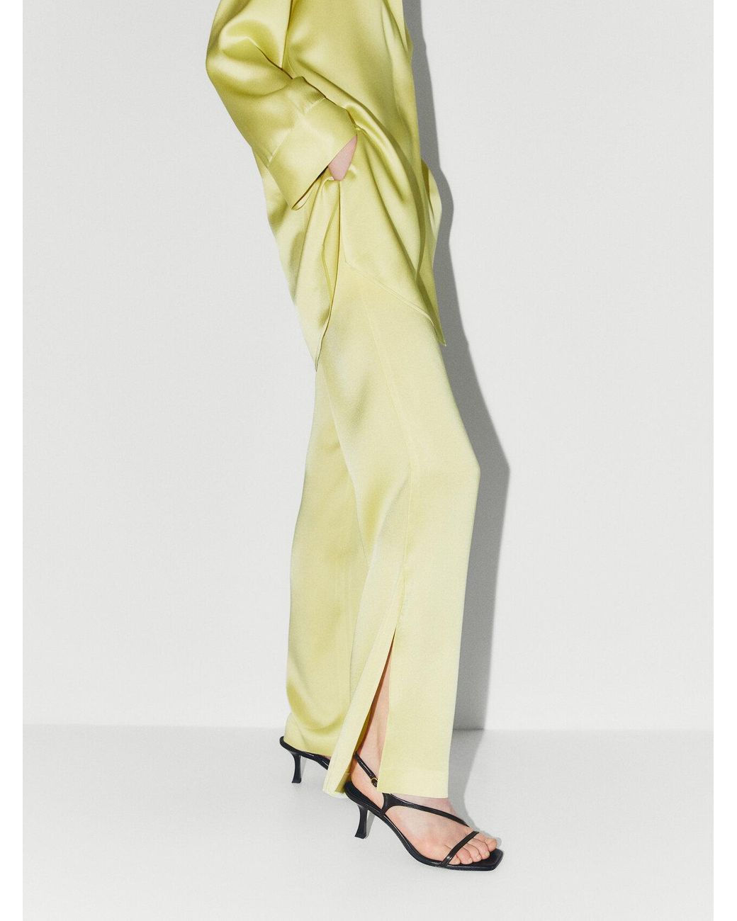 MASSIMO DUTTI Flowing, Satin Trousers in Yellow | Lyst
