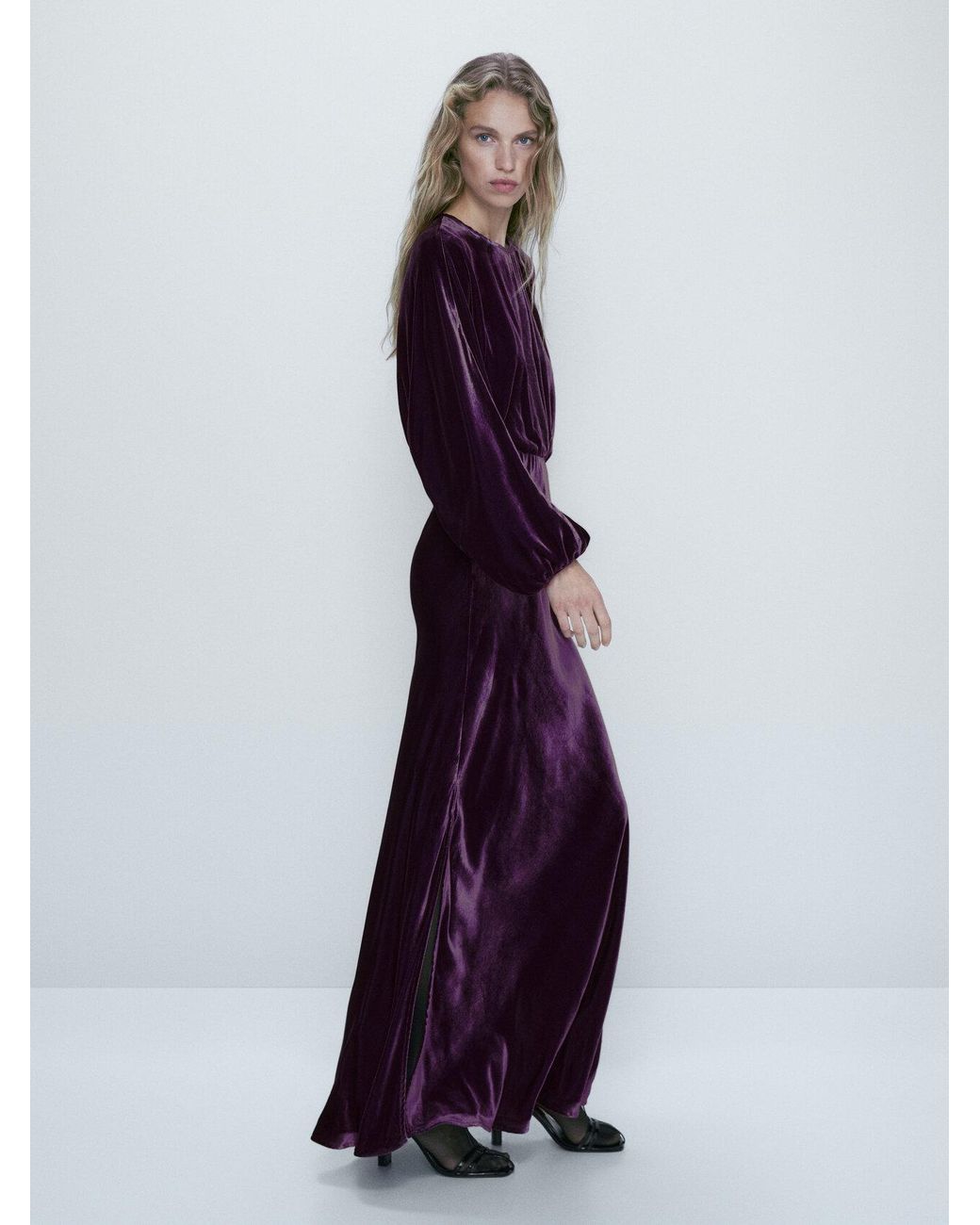 MASSIMO DUTTI Long Velvet Dress With Back Detail in Purple | Lyst