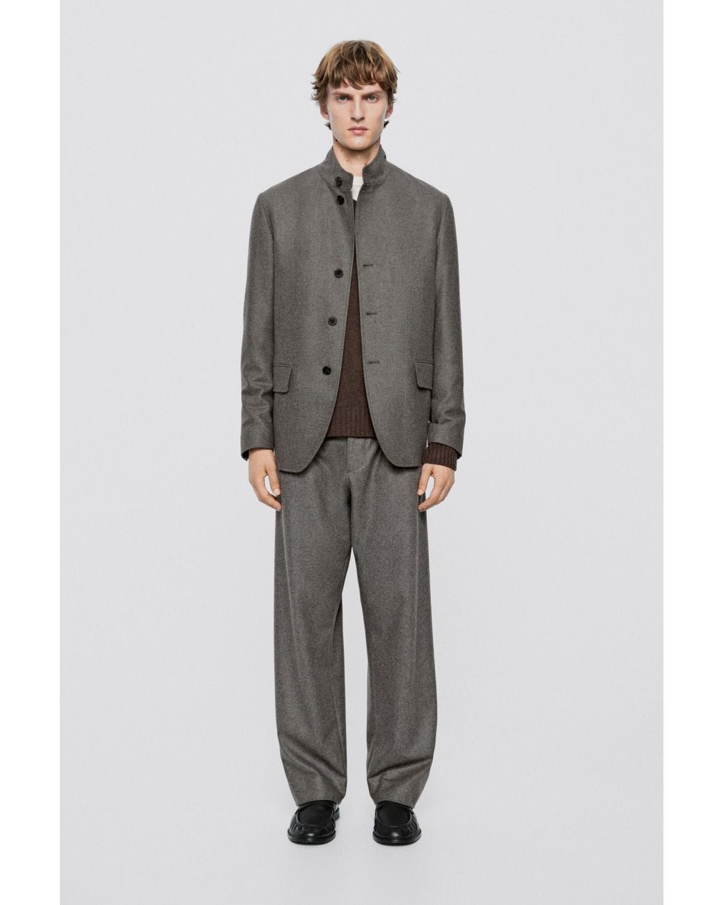 MASSIMO DUTTI Gray 100% Wool Overshirt Total Look for men