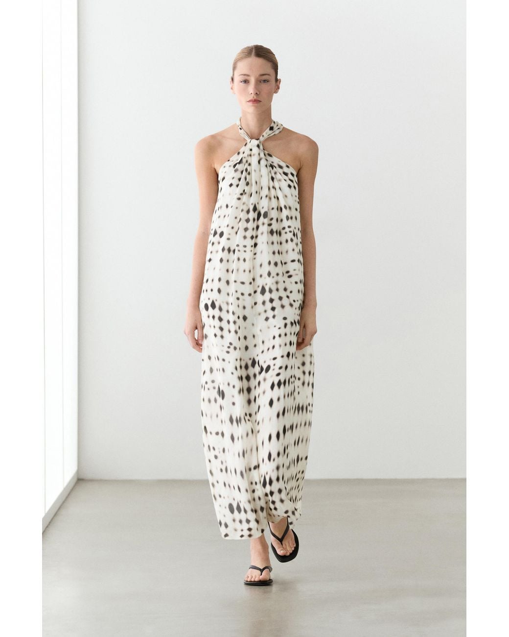 MASSIMO DUTTI White Printed Halter Dress