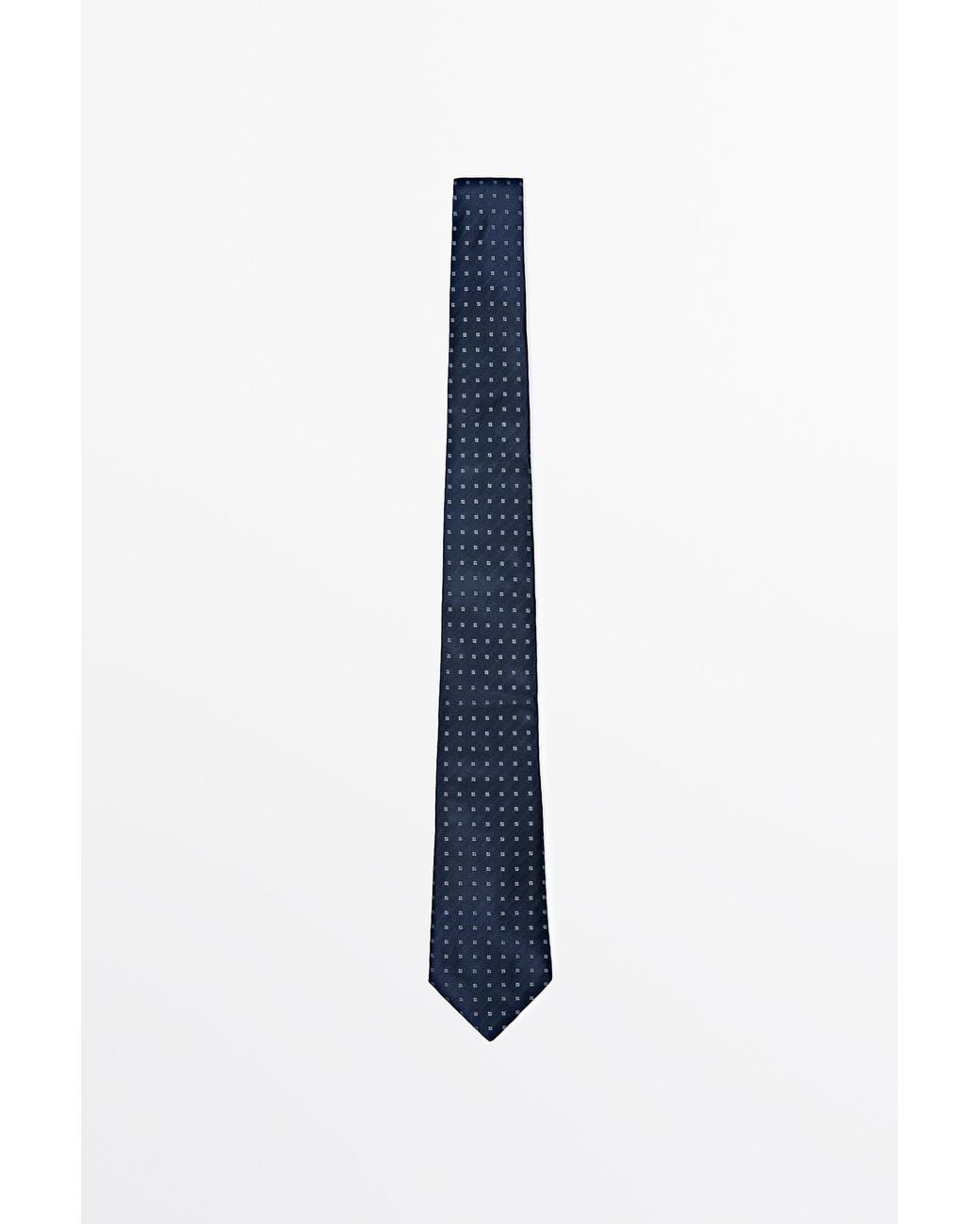 MASSIMO DUTTI Blue 100% Silk Geometric Print Tie for men