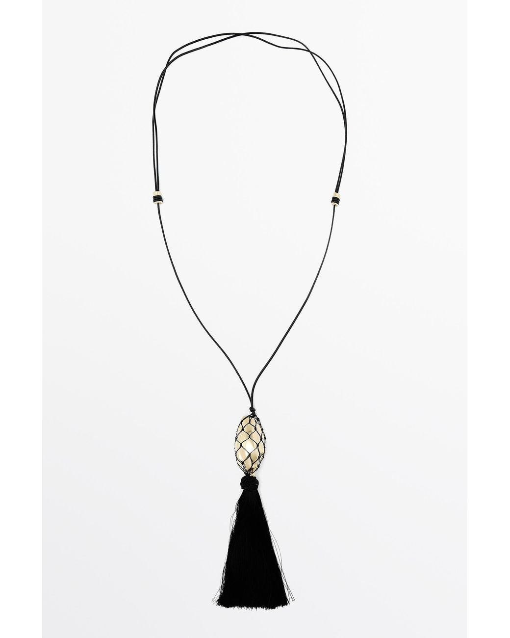 MASSIMO DUTTI Blue Long Leather Cord Necklace With Shell And Tassel