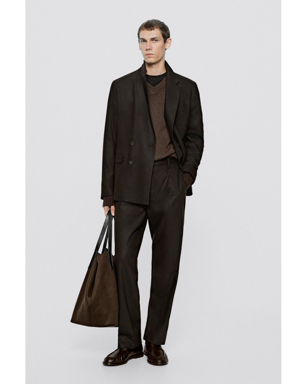 MASSIMO DUTTI Black Wool Blend Darted Suit Pants for men