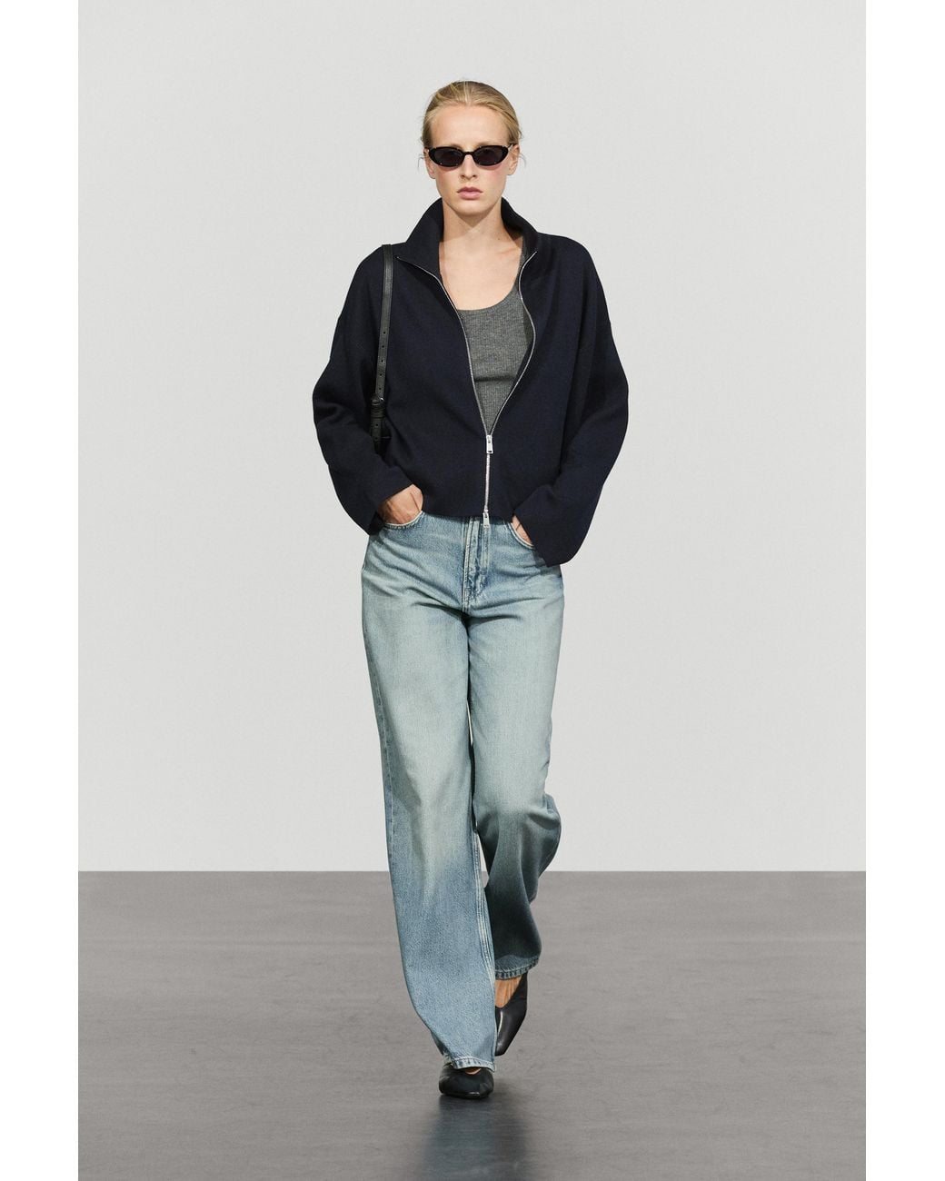 MASSIMO DUTTI Blue Cotton Blend Zip-Up Knit Jacket