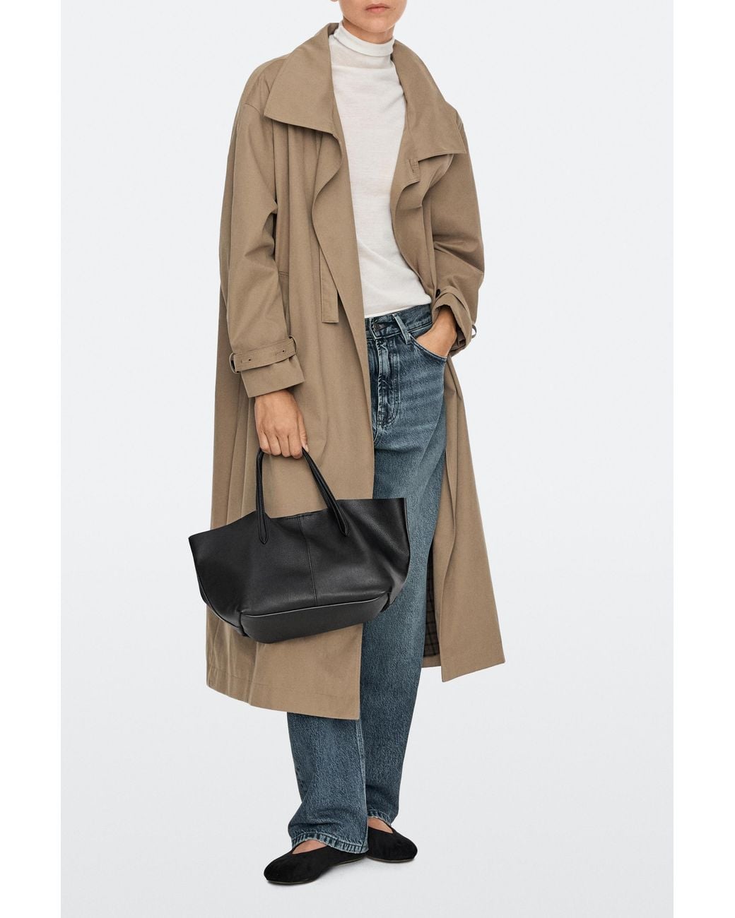 MASSIMO DUTTI Black Medium Nappa Leather Tote Bag