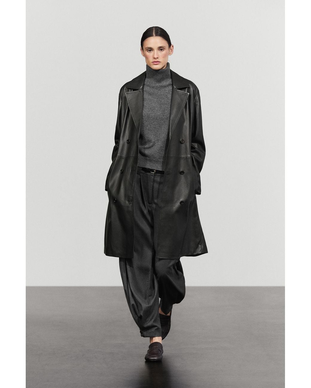 MASSIMO DUTTI Blue Sheepskin Trench Coat