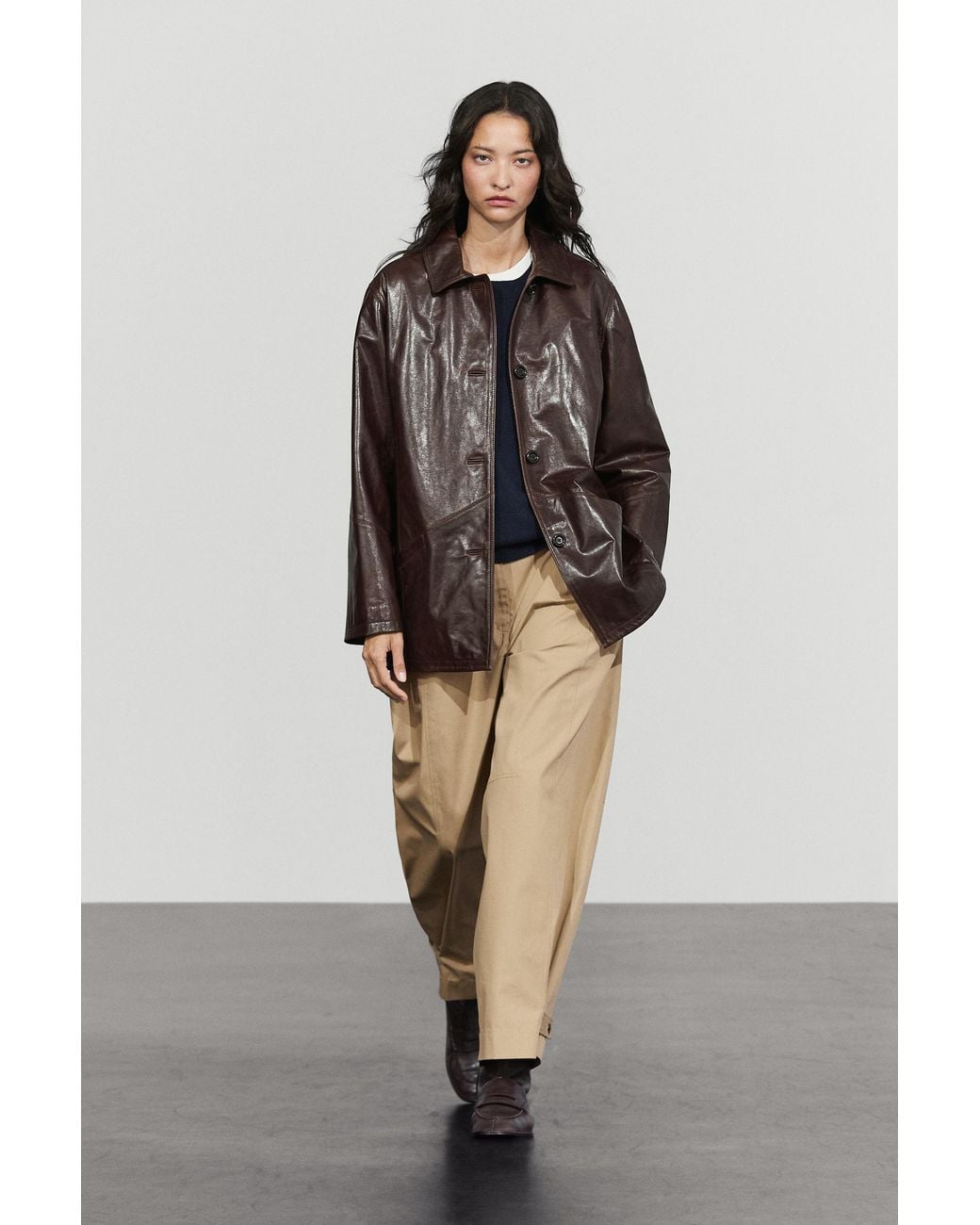 MASSIMO DUTTI Brown Nappa Leather Jacket