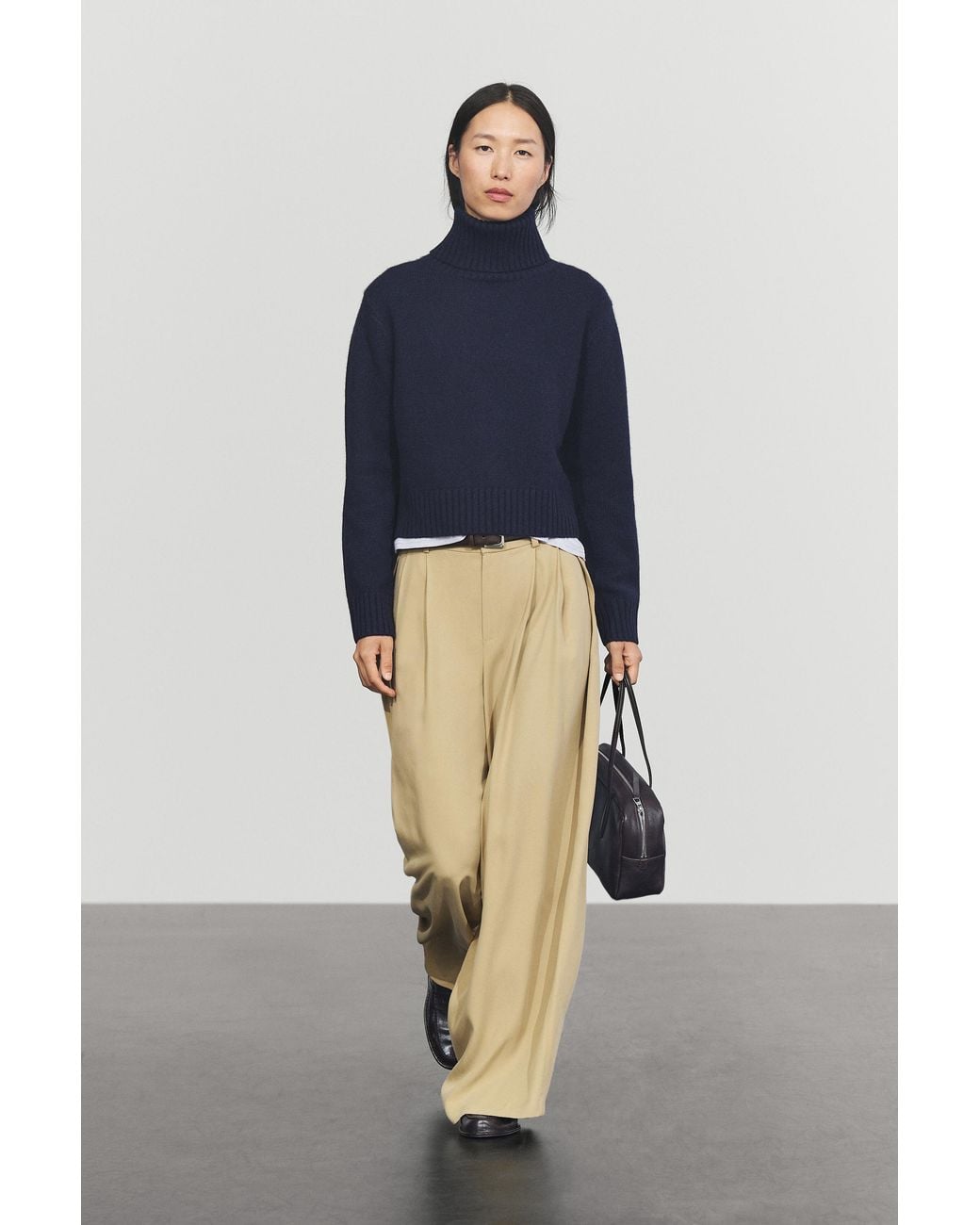 MASSIMO DUTTI Blue Cropped 100% Cashmere Knit Sweater