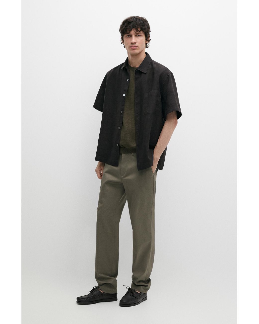 MASSIMO DUTTI Green Cotton Blend Slim Fit Pants for men