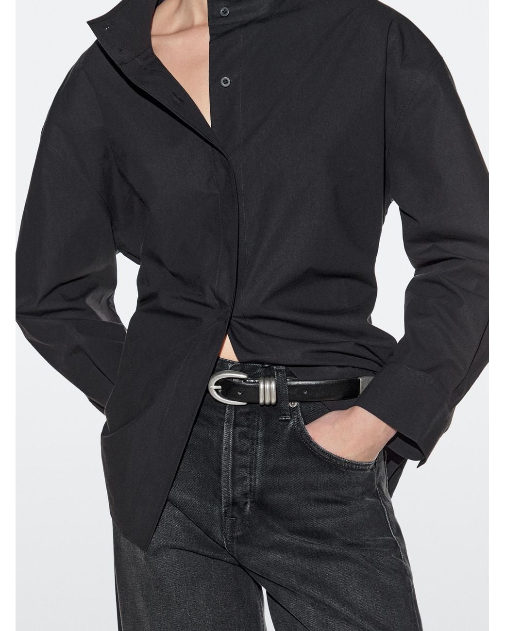 MASSIMO DUTTI Black Nappa Leather Belt With Metal Detail