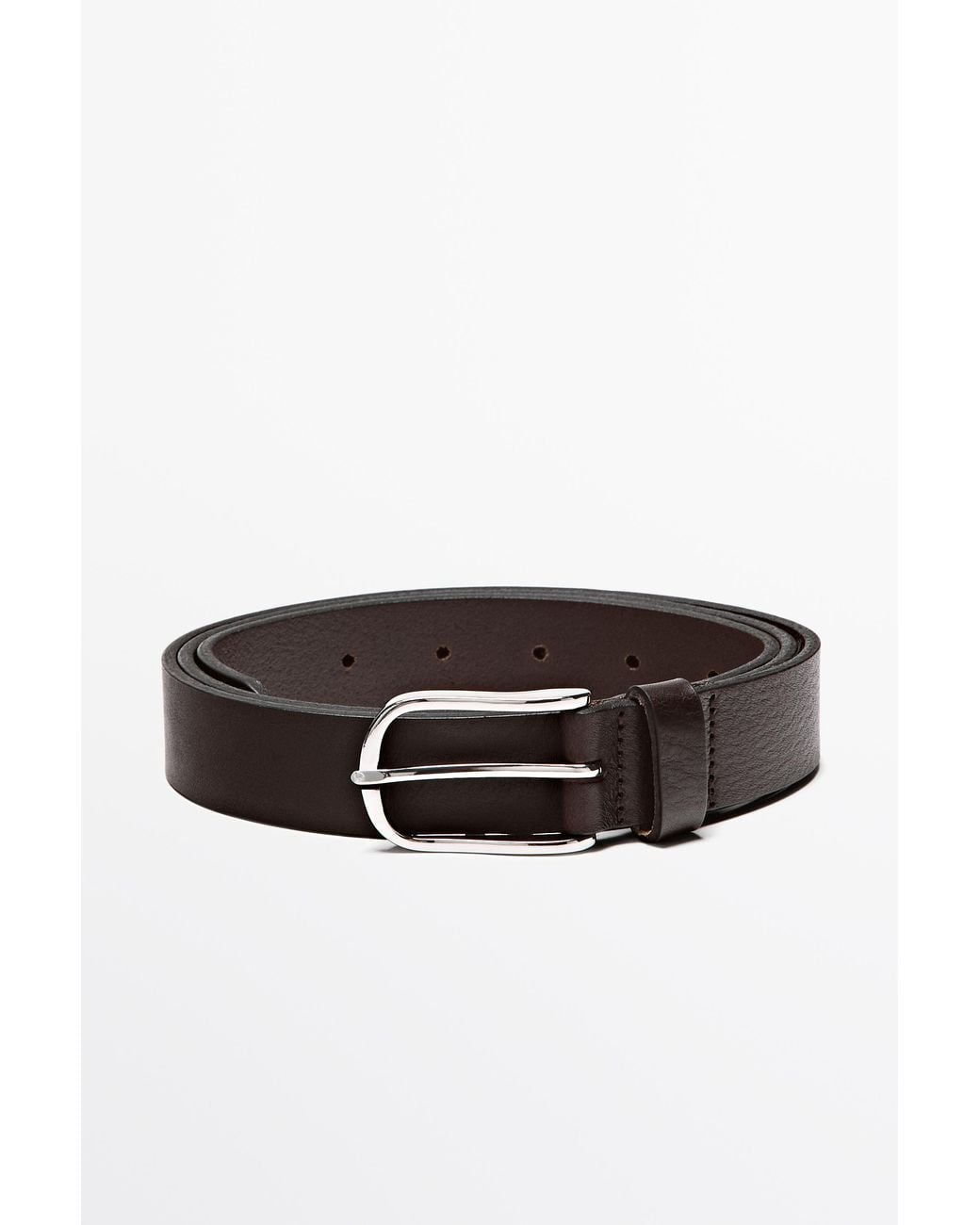 MASSIMO DUTTI Brown Nappa Leather Belt With Rectangular Buckle for men