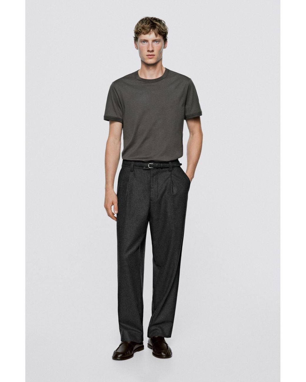 MASSIMO DUTTI Gray 100% Cotton Short Sleeve T-Shirt for men