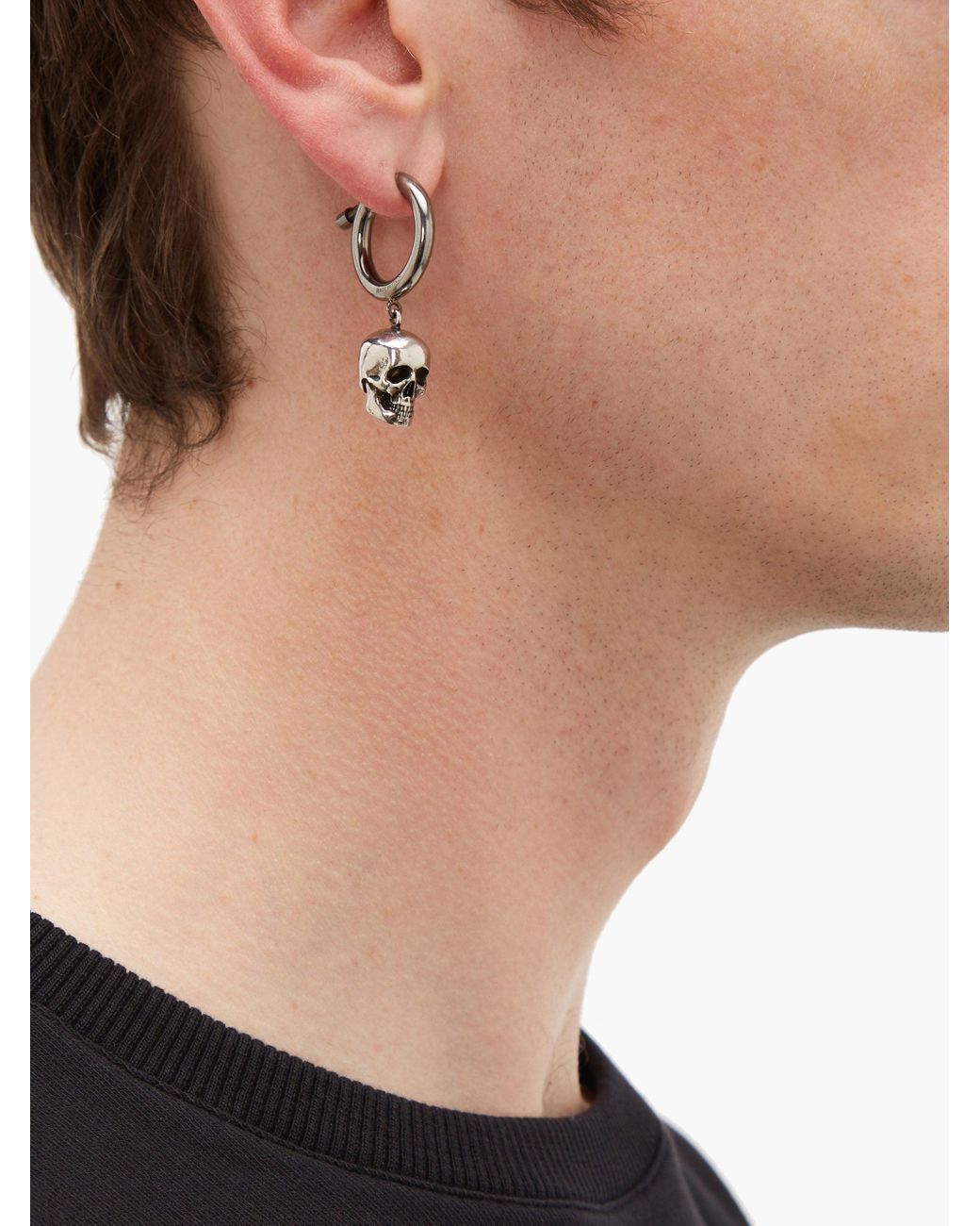 Alexander McQueen Skull-drop Single Hoop Earring in Metallic for Men | Lyst