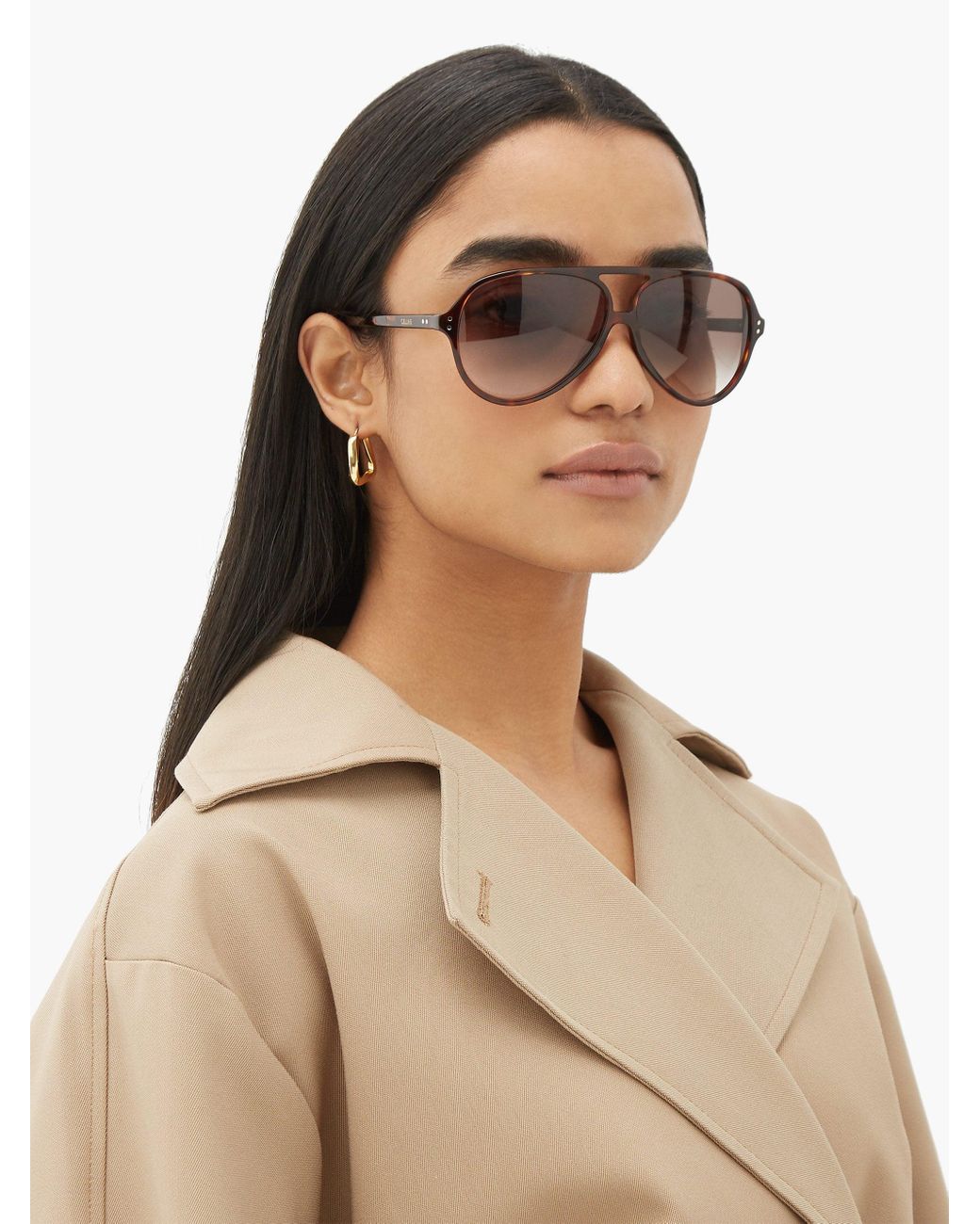 Celine Tortoiseshell Acetate Aviator Sunglasses in Brown | Lyst